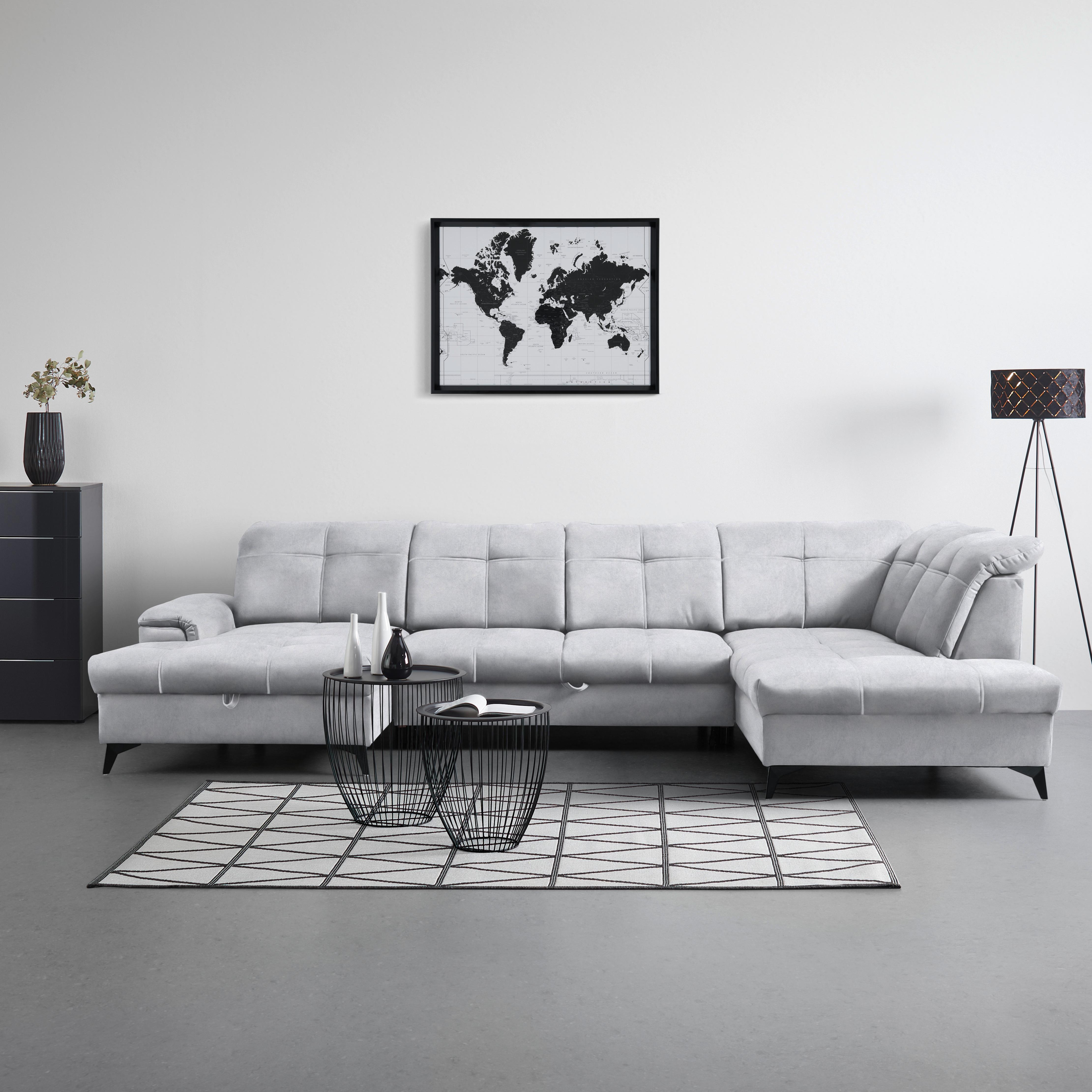 Rohová sedačka U SIERRA, pravá, světle šedá CLOUD - černá/světle šedá, Moderní, kov/textil (181/364/230cm) - Mömax