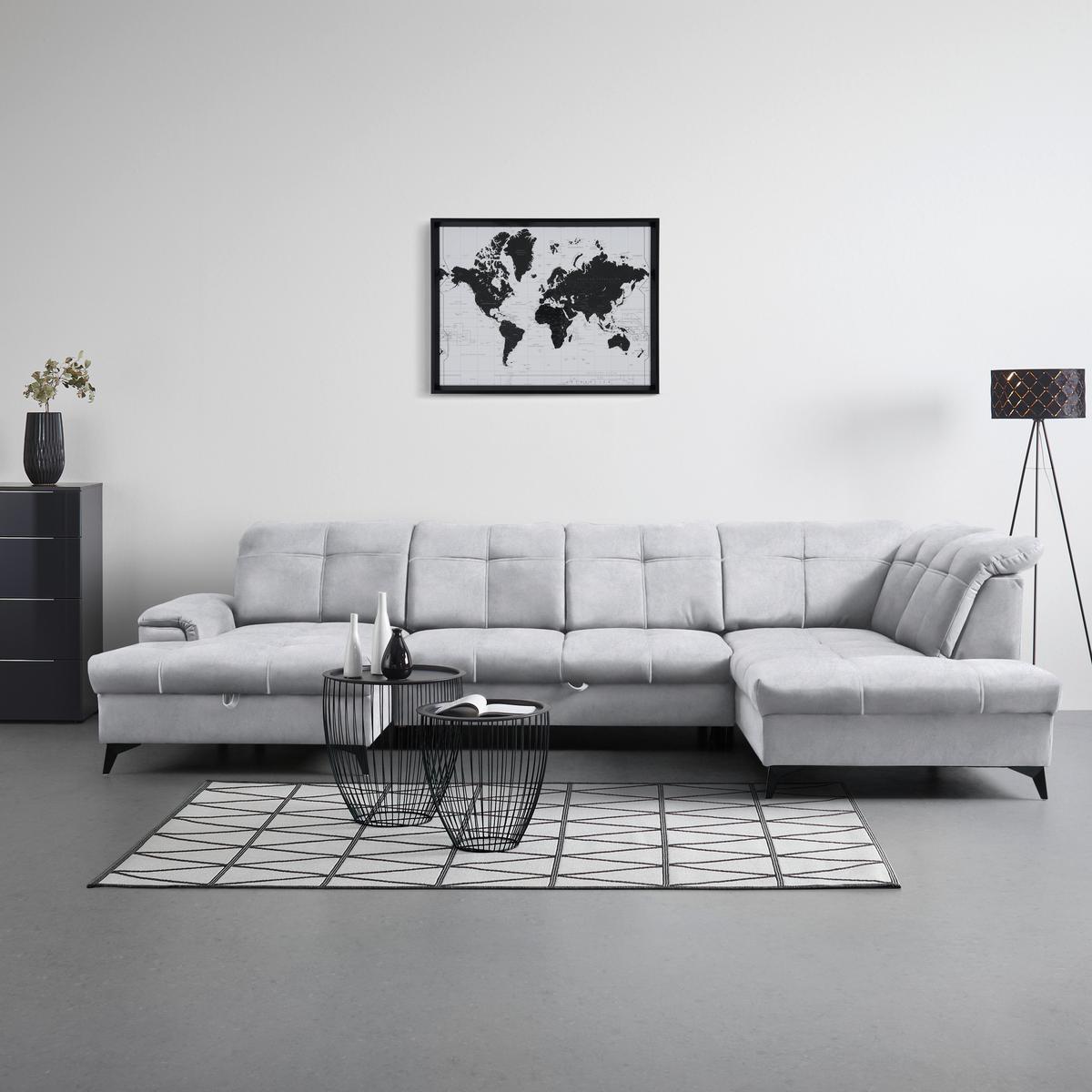 Rohová sedačka U SIERRA, pravá, světle šedá CLOUD - černá/světle šedá, Moderní, kov/textil (181/364/230cm) - Mömax