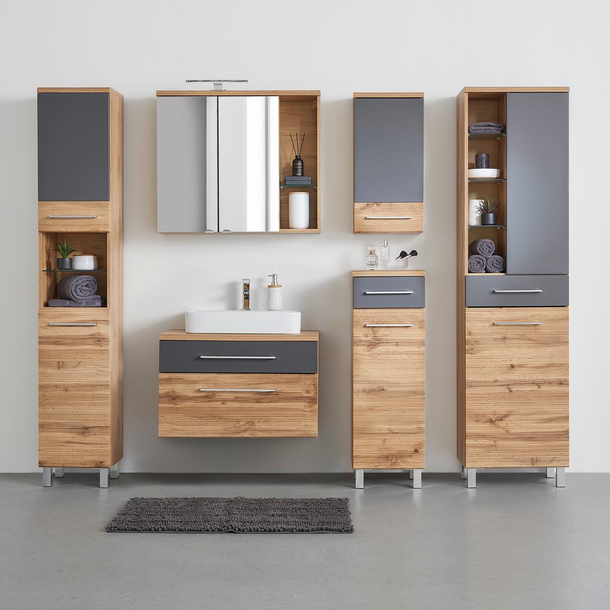 VYSOKÁ SKŘÍŇ FLOAT -EXKLUSIV- - barvy dubu/barvy chromu, Moderní, kov/kompozitní dřevo (35/194/33cm) - Premium Living