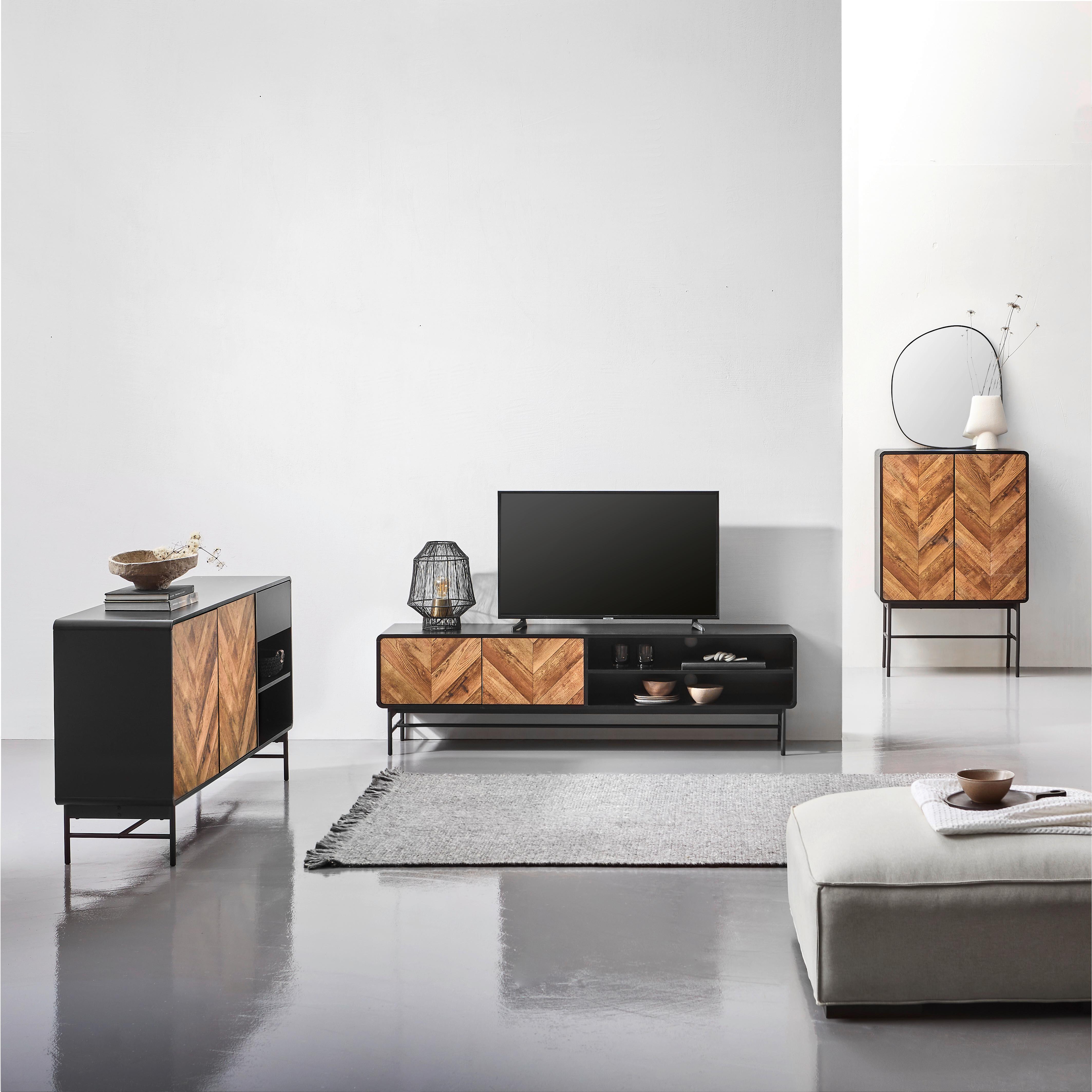 Komoda Sandy - Imitace Dřeva - černá/barvy dubu, Moderní, kov/kompozitní dřevo (160/82/40cm) - MID.YOU