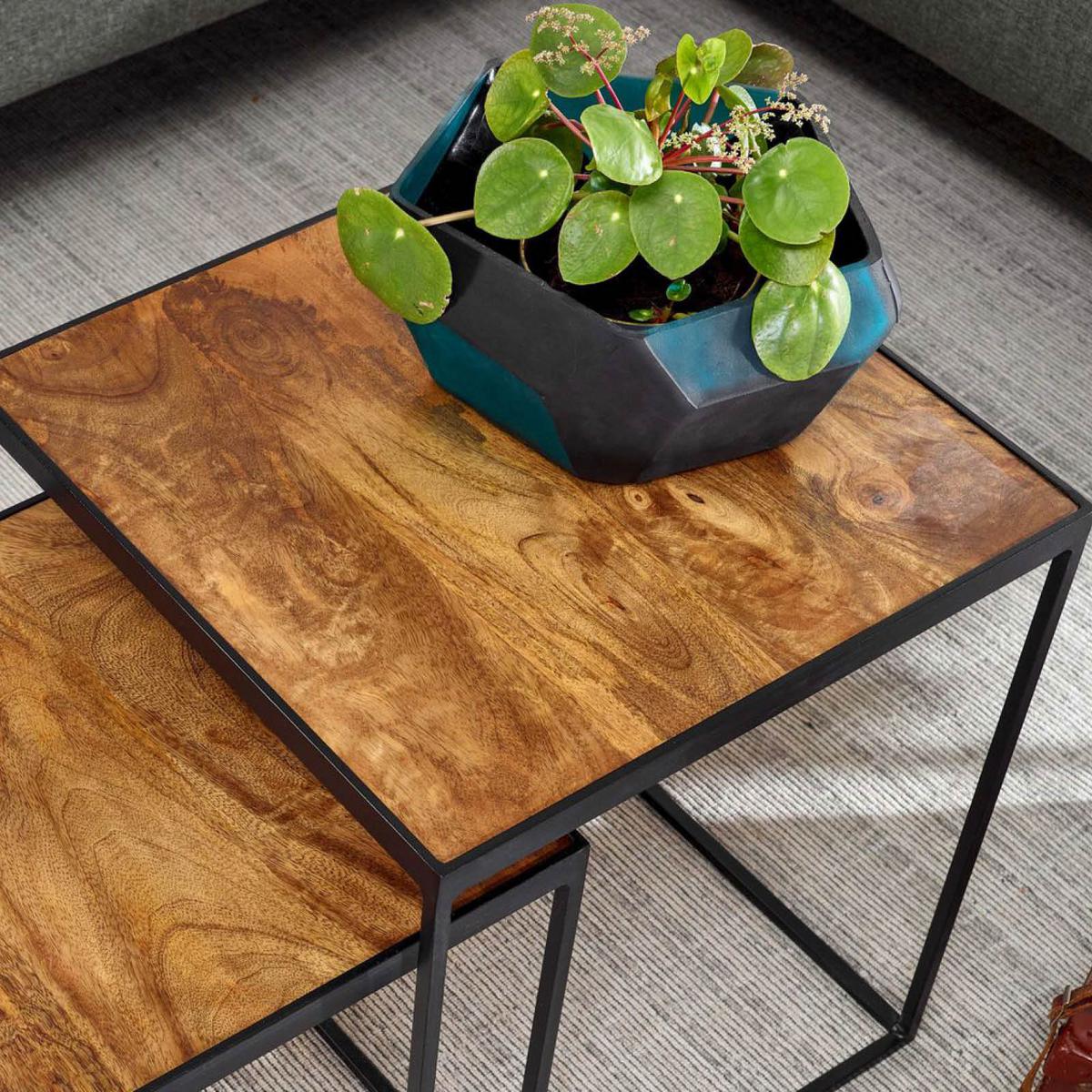 Beistelltisch 2-Teilig Wohnling ,braun - Schwarz/Braun, MODERN, Holz/Metall (40/40/44cm) - MID.YOU