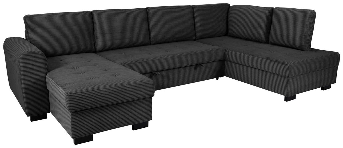 Souprava U MALTE, pravá, tmavě šedý manšestr - černá/tmavě šedá, Moderní, textil/plast (155/305/178cm) - Based