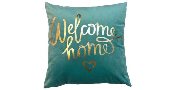 Zierkissen Welcome Home 45x45 Cm Polyester Türkis Mit Zipp - Türkis, MODERN, Textil (45/45cm) - Luca Bessoni