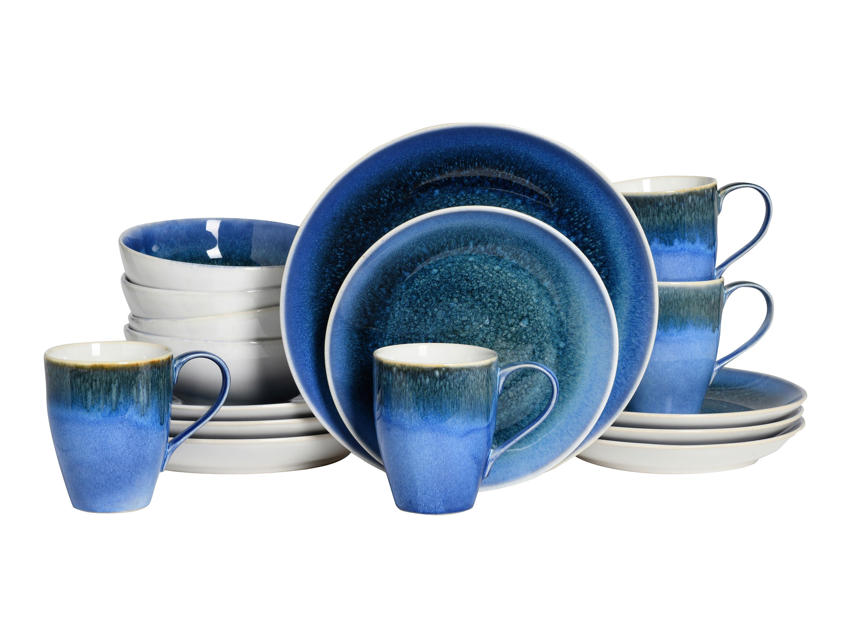 KOMBISERVICE Caldera Blau, Weiß 16-tlg - Blau/Weiß, Basics, Keramik - Creatable