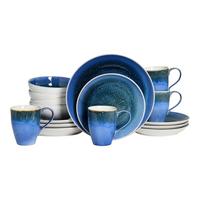 KOMBISERVICE Caldera Blau, Weiß 16-tlg - Blau/Weiß, Basics, Keramik - Creatable