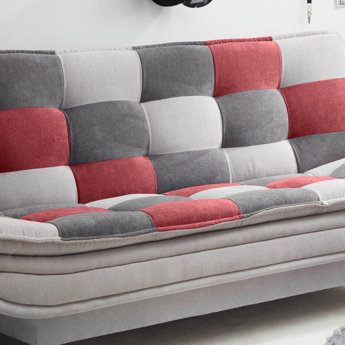 2-sitzer-sofa Mit Schlaffunkt. Und Bettkasten Patch Grau/beere - Beere/Dunkelgrau, Basics, Holzwerkstoff/Textil (188/90/89cm) - MID.YOU