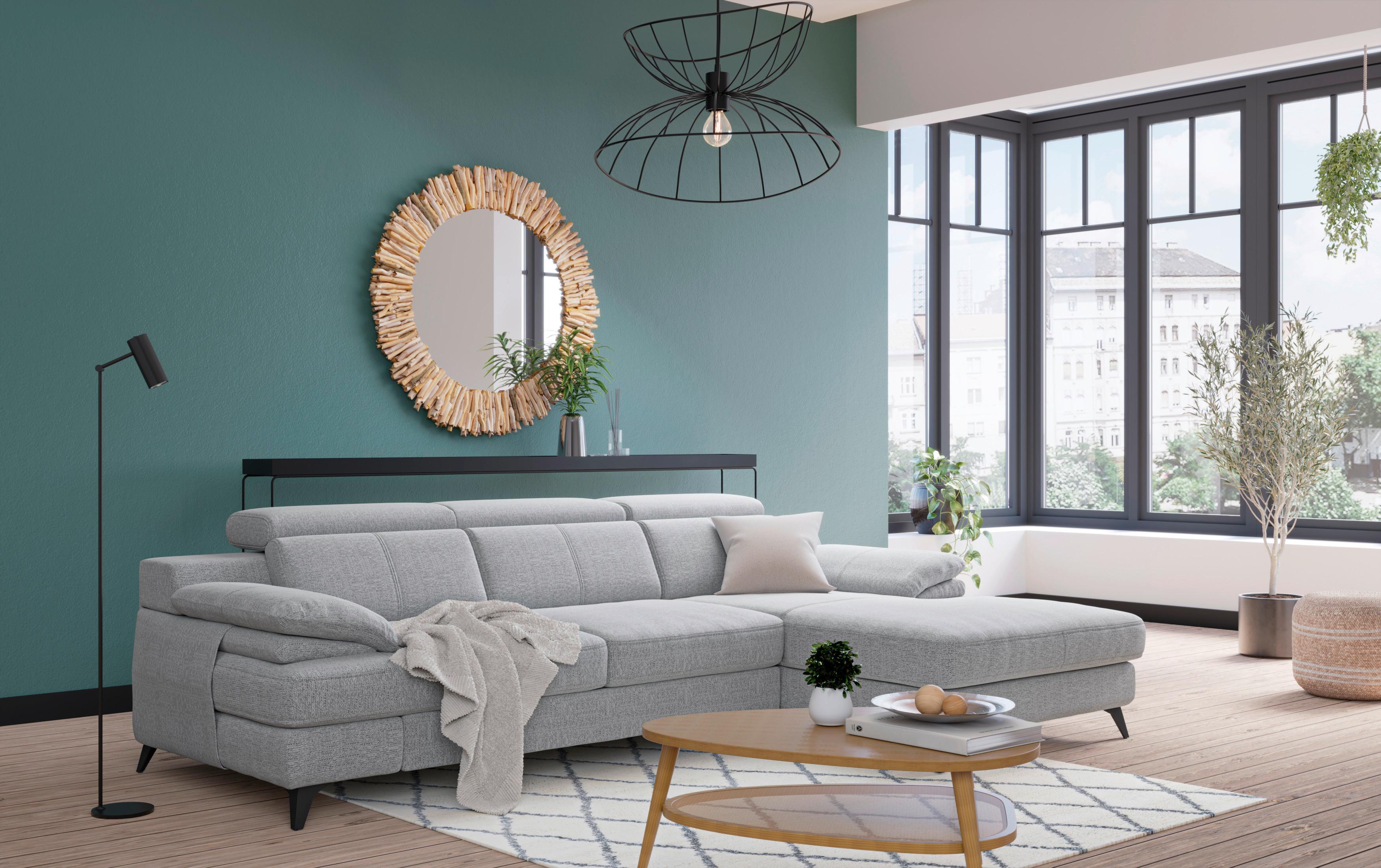 Ecksofa Titus Silberfarben Chenille - Silberfarben/Schwarz, Design, Textil (291/80-98/178cm) - Livetastic