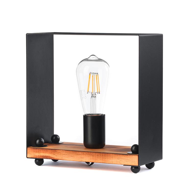 Tischleuchte 5046/L - Schwarz/Braun, Natur, Holz/Metall (13/10/15cm)