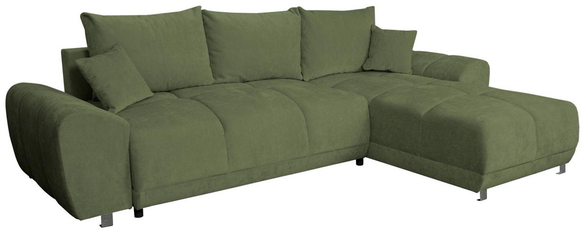 ECKSCHLAFSOFA Ramon, Dunkelgrün S: 296x182cm - Chromfarben/Dunkelgrün, Trend, Textil (296/182cm)