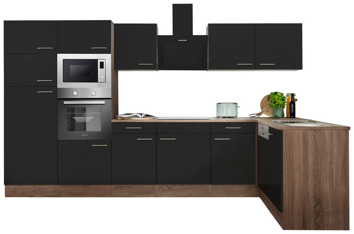 Eckküche Oliver L-Küchenblock 340 cm - Eichefarben/Schwarz, Basics, Holzwerkstoff (340/172cm) - Respekta
