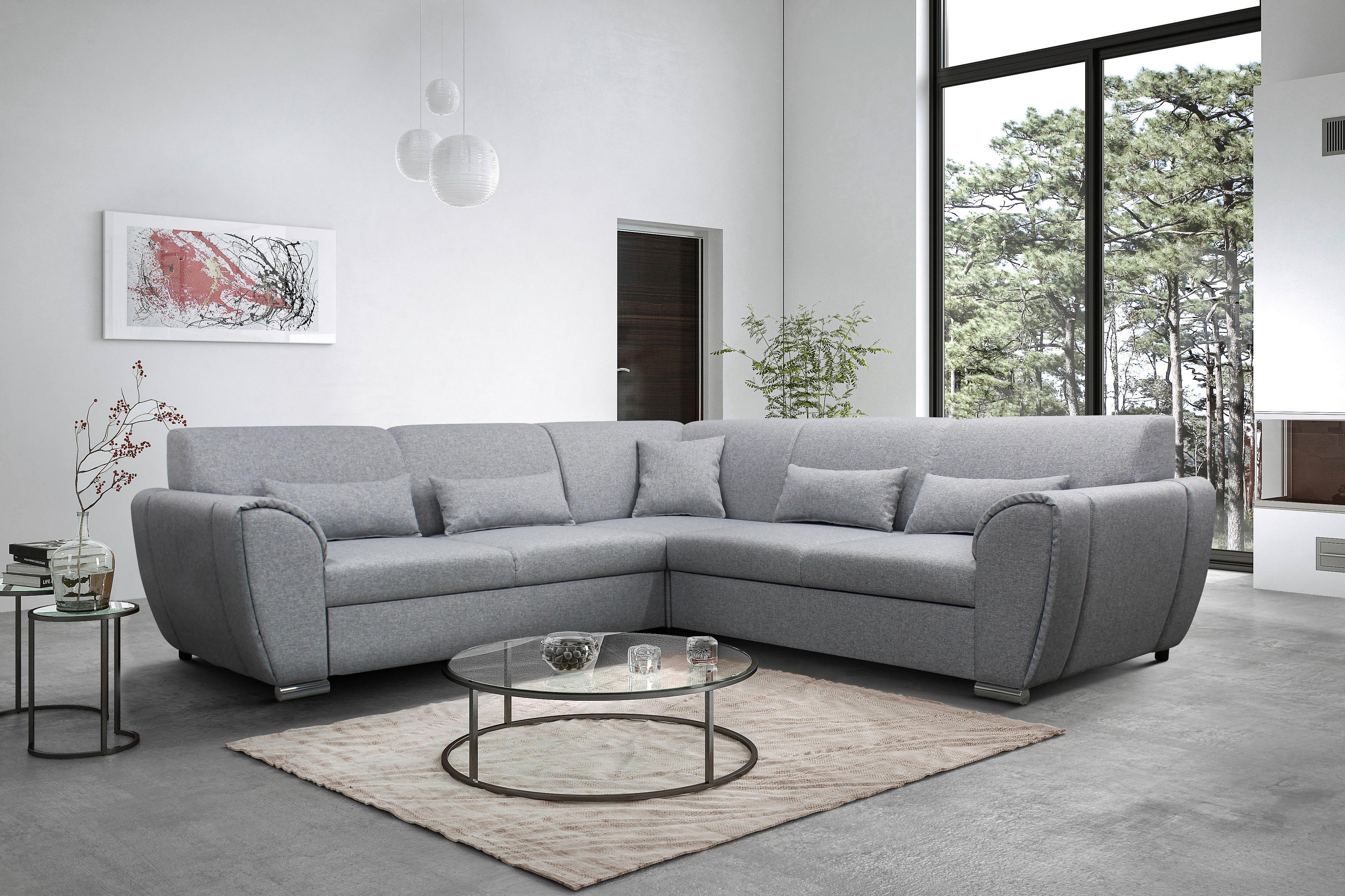 Ecksofa Delux Hellgrau Mit Schlaffunktion Ottomane Rechts - Silberfarben/Hellgrau, Design, Textil (266/266cm) - Livetastic