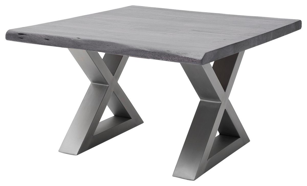 Couchtisch Holz mit Massiver Tischplatte Cartagena, Akazie - Edelstahlfarben/Grau, MODERN, Holz/Metall (75/45/75cm)