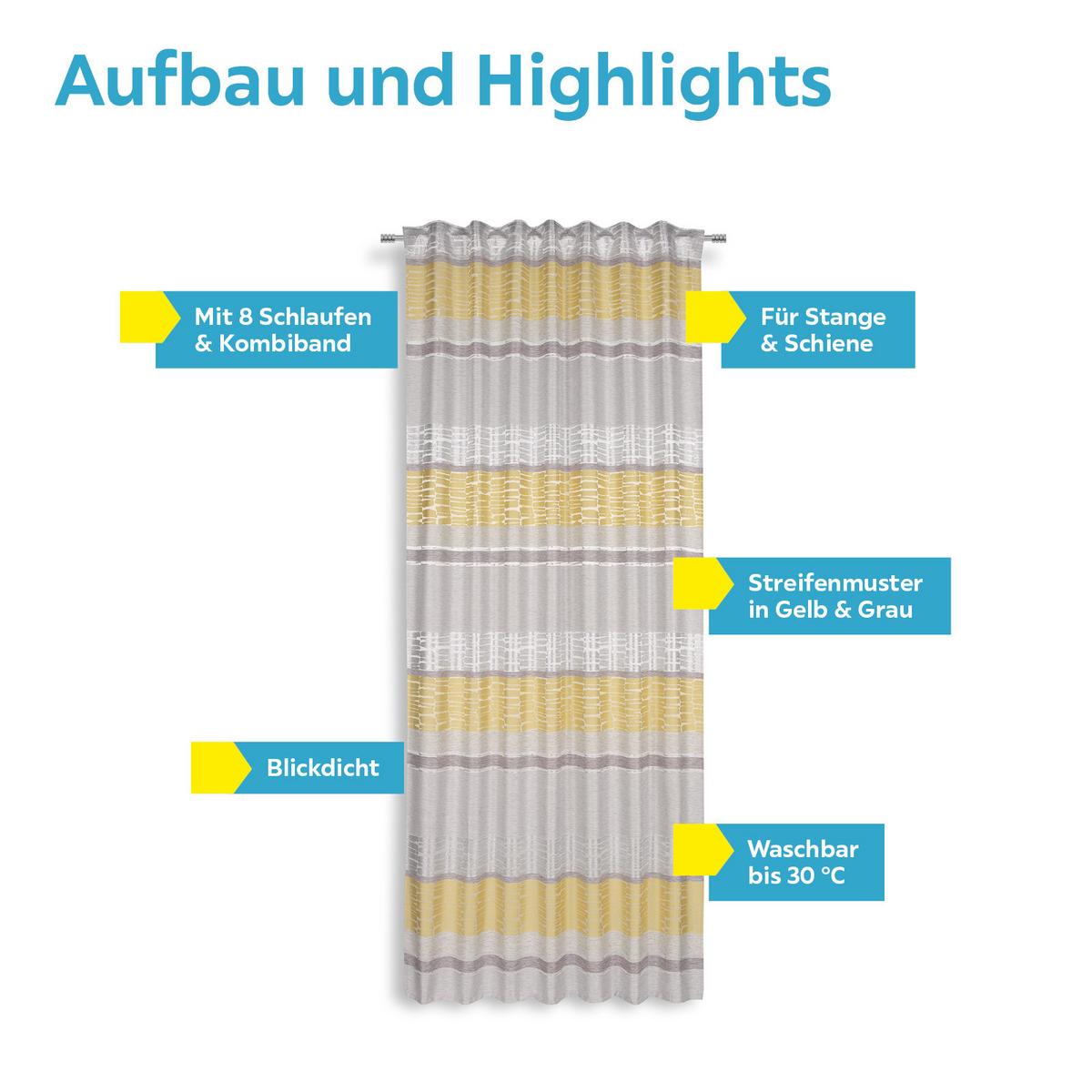 Vorhang mit Schlaufen und Band Palma 140x245 cm Gelb - Gelb, MODERN, Textil (140/245cm) - Luca Bessoni