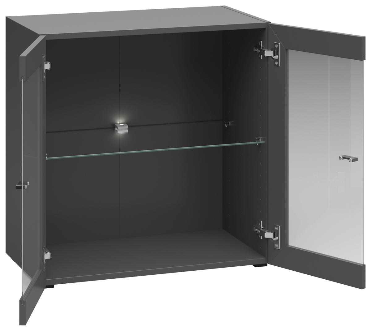 Vitrine 2 Türen, B: 64 cm Sixty-Four, Graphitfarben - Schwarz/Graphitfarben, Trend, Glas/Holzwerkstoff (64/64/35cm)