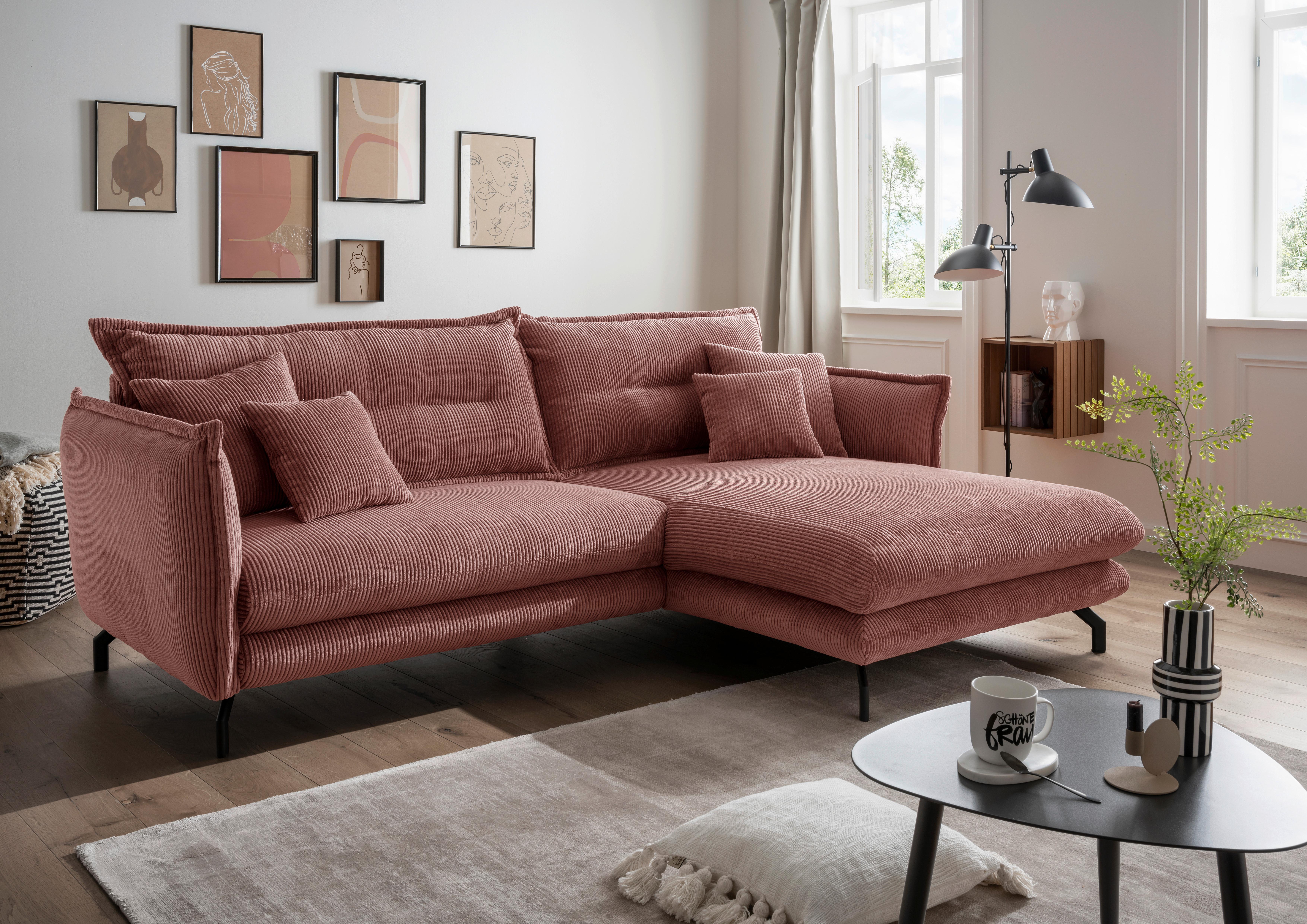 Ecksofa Lava Koralle S: 255/180 cm - Koralle/Schwarz, MODERN, Textil (255/180cm) - Livetastic