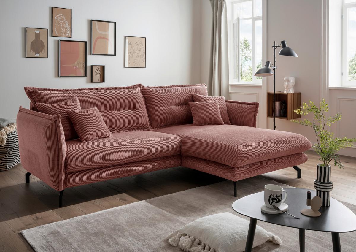 Ecksofa Lava Koralle S: 255/180 Cm - Koralle/Schwarz, MODERN, Textil (255/180cm) - Livetastic