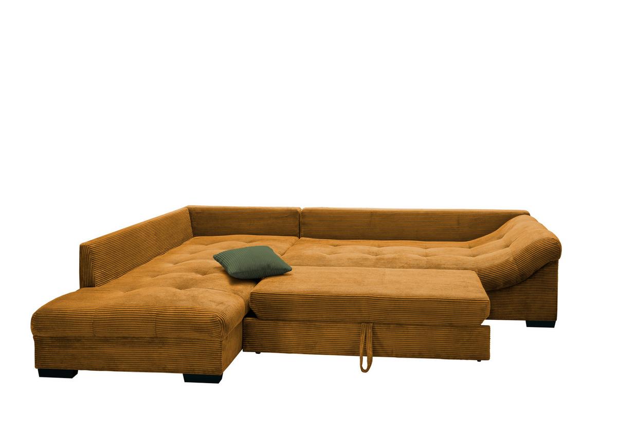 Rohová sedačka ALVITO, levá, koňakový manšestr - černá/tmavě zelená, Design, dřevo/textil (202/298cm) - MID.YOU