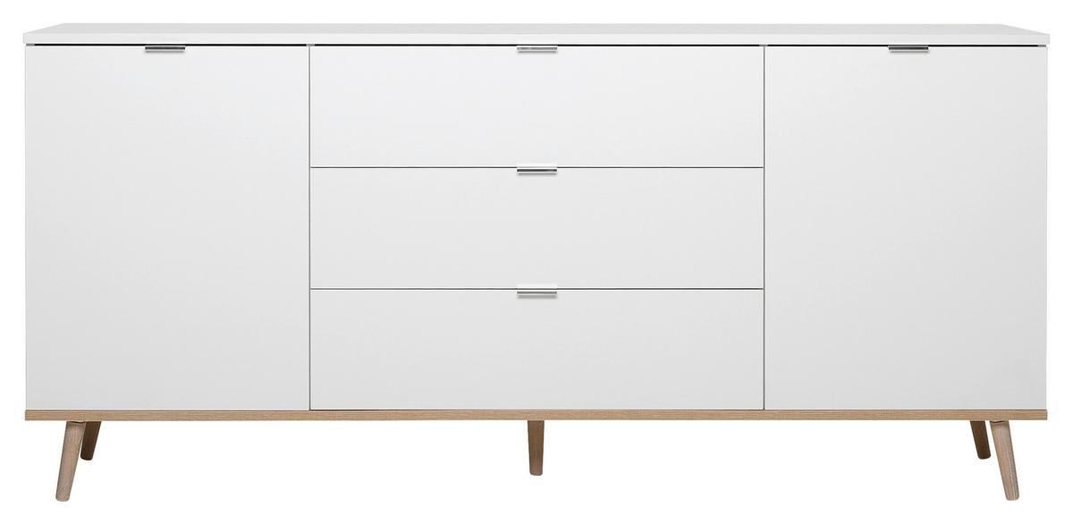 Sideboard Teilmassiv, 3 Laden 180cm Göteborg 51 Sonoma Eiche - Weiß/Sonoma Eiche, KONVENTIONELL, Holzwerkstoff (180/87/40cm) - MID.YOU