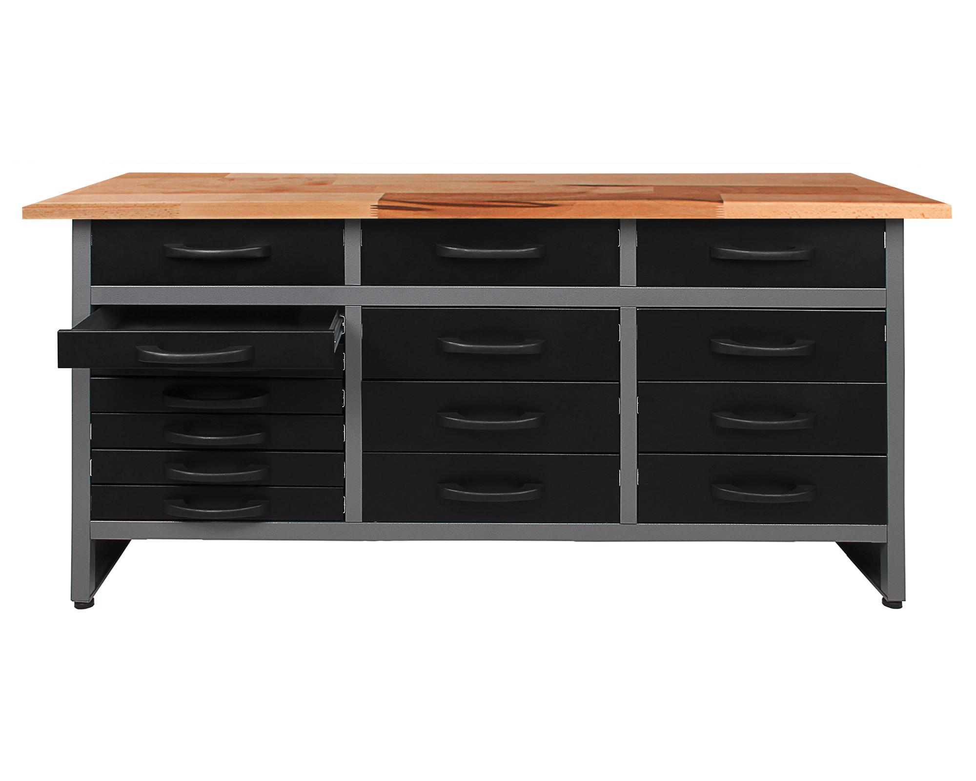 Werkbank Konny Echtholz/Stahl Anthrazit/Grau/Buche B: 160 cm - Anthrazit/Grau, Basics, Holz/Metall (160/85/60cm)