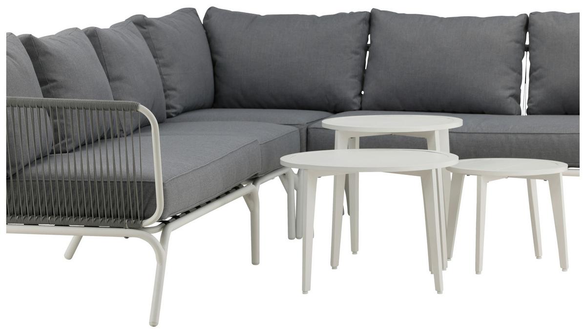 Loungegarnitur 4-tlg Roxo Metall/textil Mit Kissen - Weiß/Grau, KONVENTIONELL, Textil/Metall - Gardenson