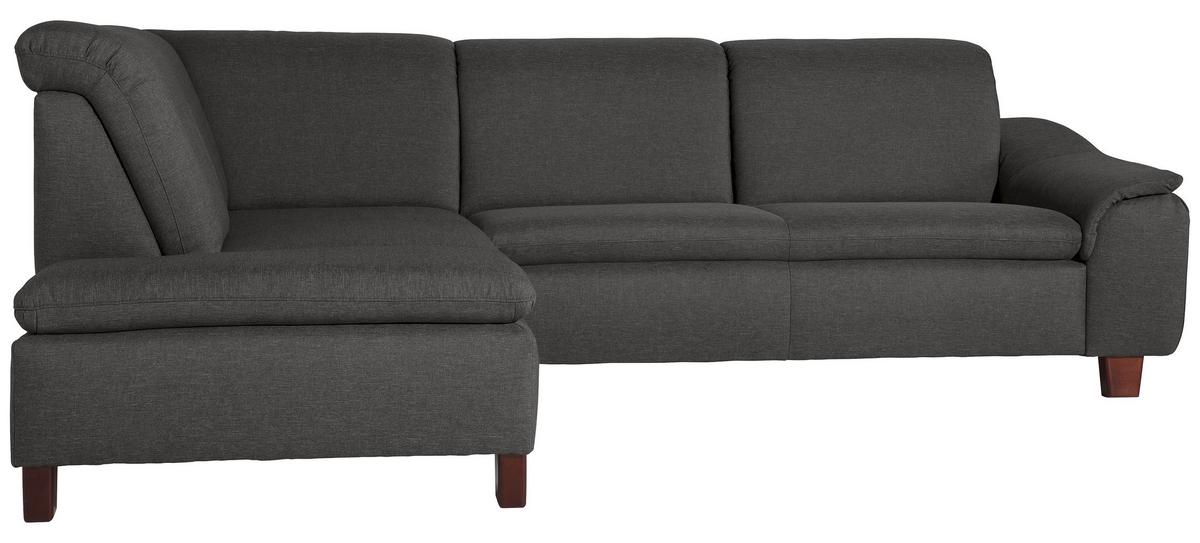 Ecksofa Aaron Anthrazit Flachgewebe - Anthrazit/Nussbaumfarben, Design, Textil (187/247cm) - Max Winzer