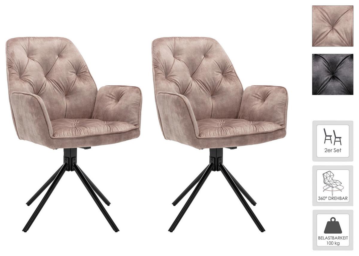 Esszimmerstuhl Sarina Beige/ Schwarz Gepolstert 2-Er Set - Beige/Schwarz, Basics, Textil/Metall (59,9/89/62cm) - MID.YOU