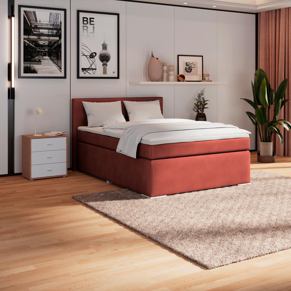 Boxspringbett Mira Boucle Dunkelrot,lf:120x200cm - Silberfarben/Perlmutt, KONVENTIONELL, Holz/Textil (120/200cm)