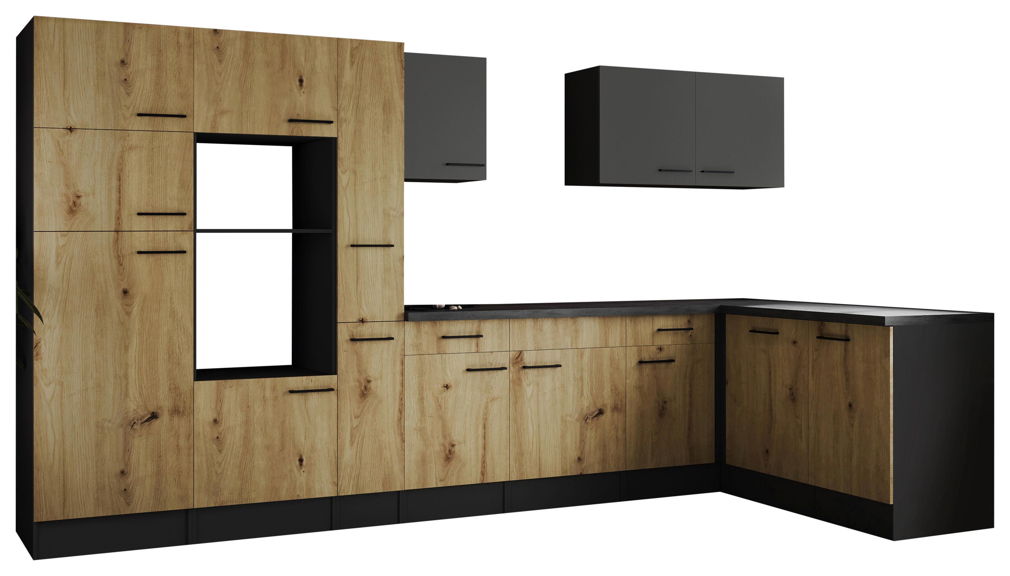 Eckküche Oliver Grau/artisan Dekor S:370x172cm - Eiche Artisan/Grau, Design, Holzwerkstoff (370/172cm) - Respekta