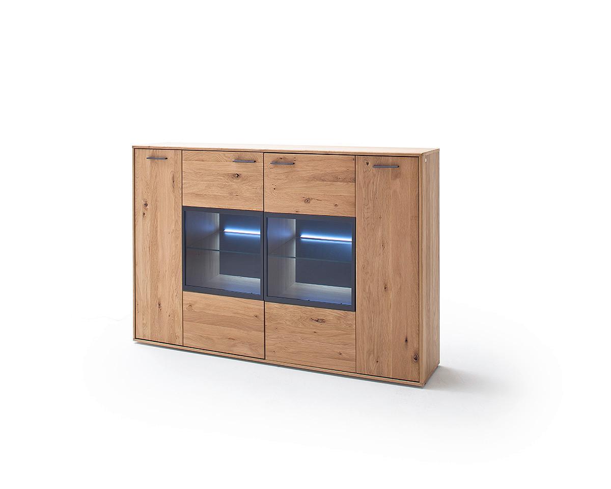 Highboard teilmassiv B: 184 cm Portland Eichefarben - Eichefarben/Anthrazit, Design, Glas/Holz (184/123/37cm) - Livetastic