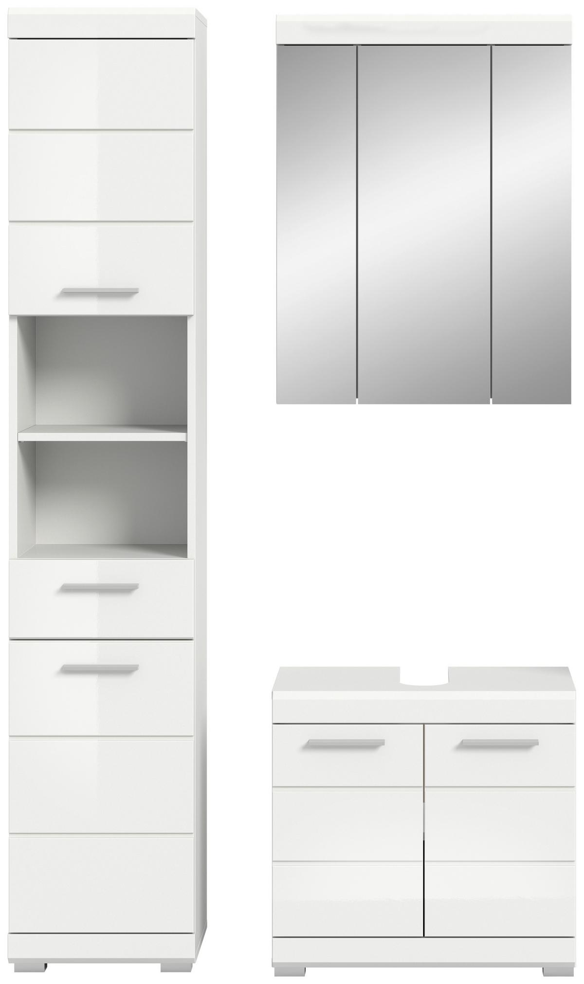 Badezimmer Scout Weiß B: 97 cm - Weiß Hochglanz/Silberfarben, MODERN, Glas/Holzwerkstoff (97cm) - MID.YOU