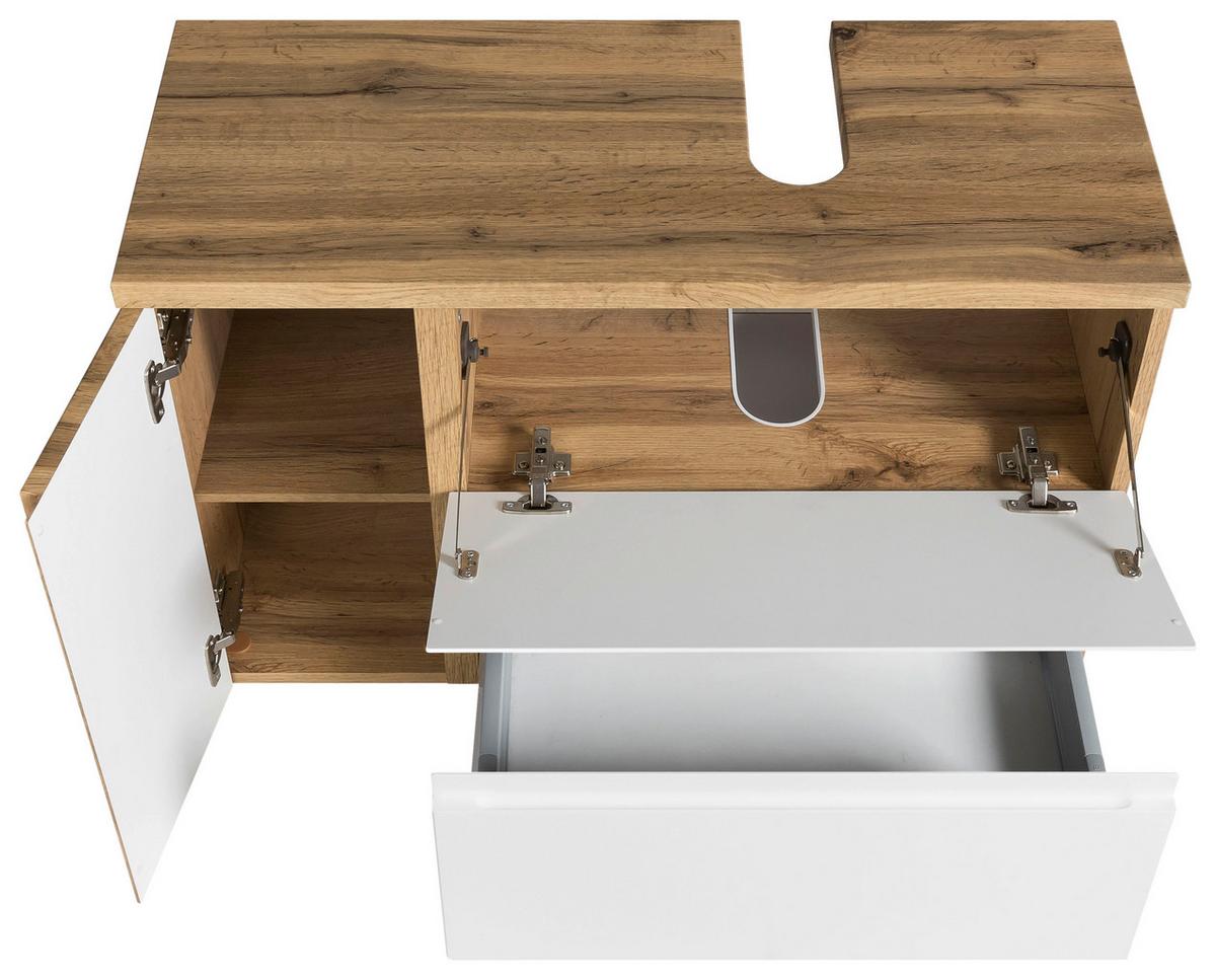 Waschbeckenunterschrank Varese B: 85 Cm Wotaneiche Dekor/weiß - Eiche Wotan/Weiß, MODERN, Holzwerkstoff (85/56/35cm) - Held