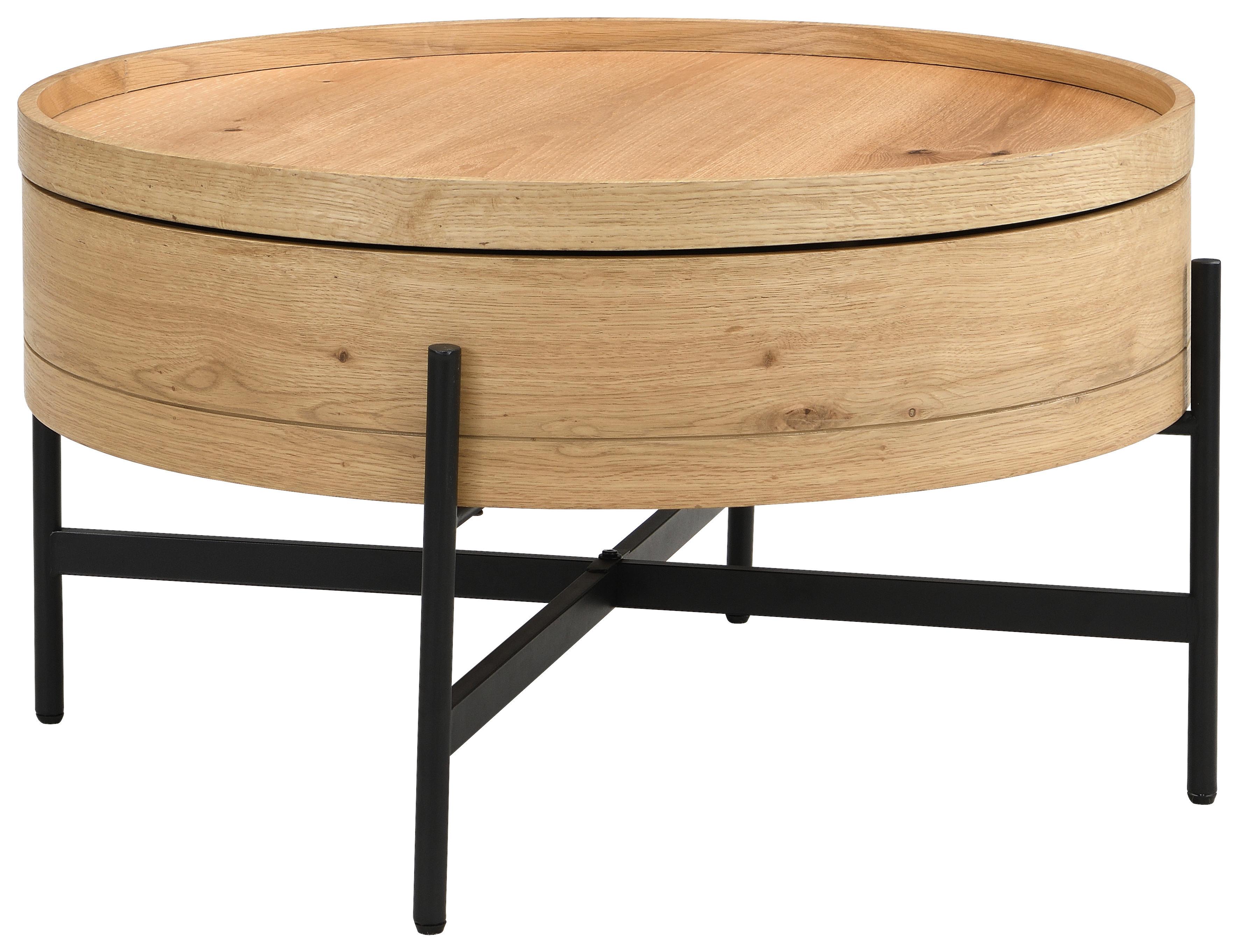 Couchtisch Malabo rund Eiche Dekor, B: 80cm - Eichefarben/Schwarz, MODERN, Holzwerkstoff (80/45/80cm)