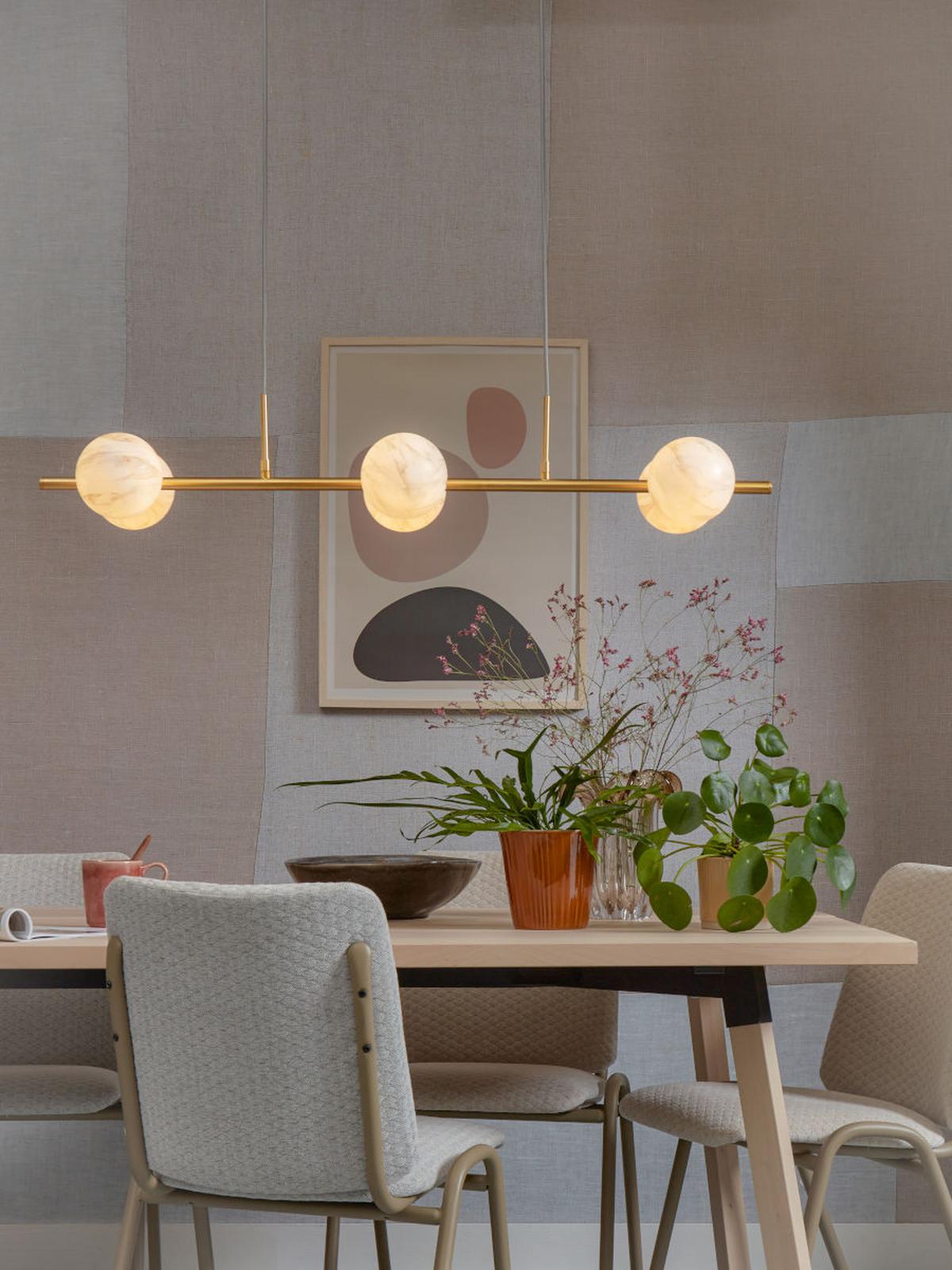 Hängeleuchte Carrera 6-Flammig höhenverstellbar - Goldfarben/Weiß, Basics, Glas/Metall (105/30cm) - It's about Romi