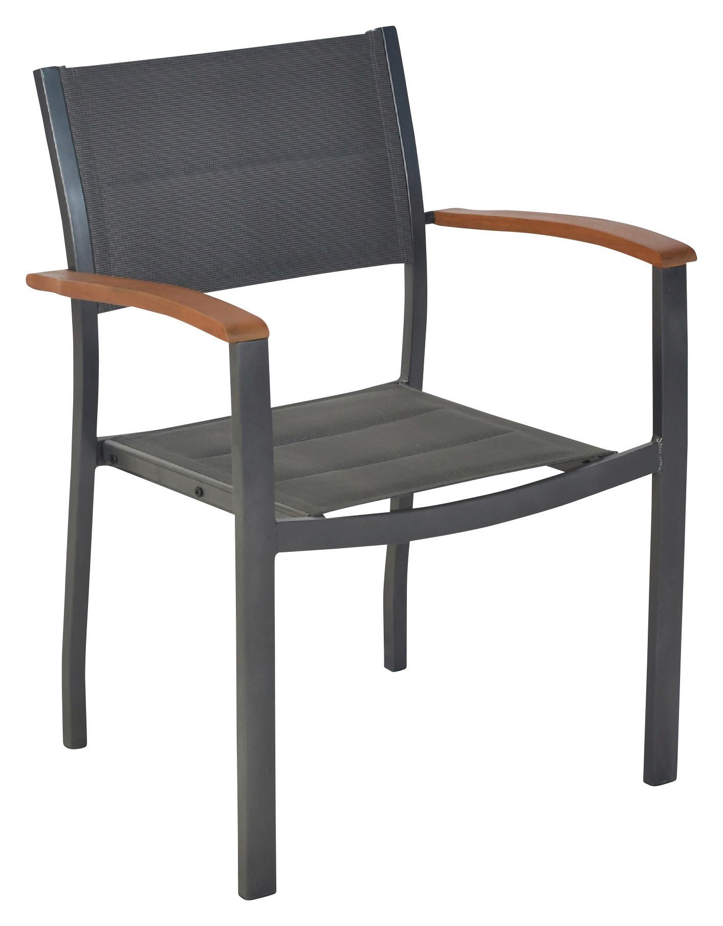 Gartensessel stapelbar Paxos Aluminium, Akazienholz - Graphitfarben/Naturfarben, MODERN, Holz/Kunststoff (63/84/54,5cm) - Gardenson
