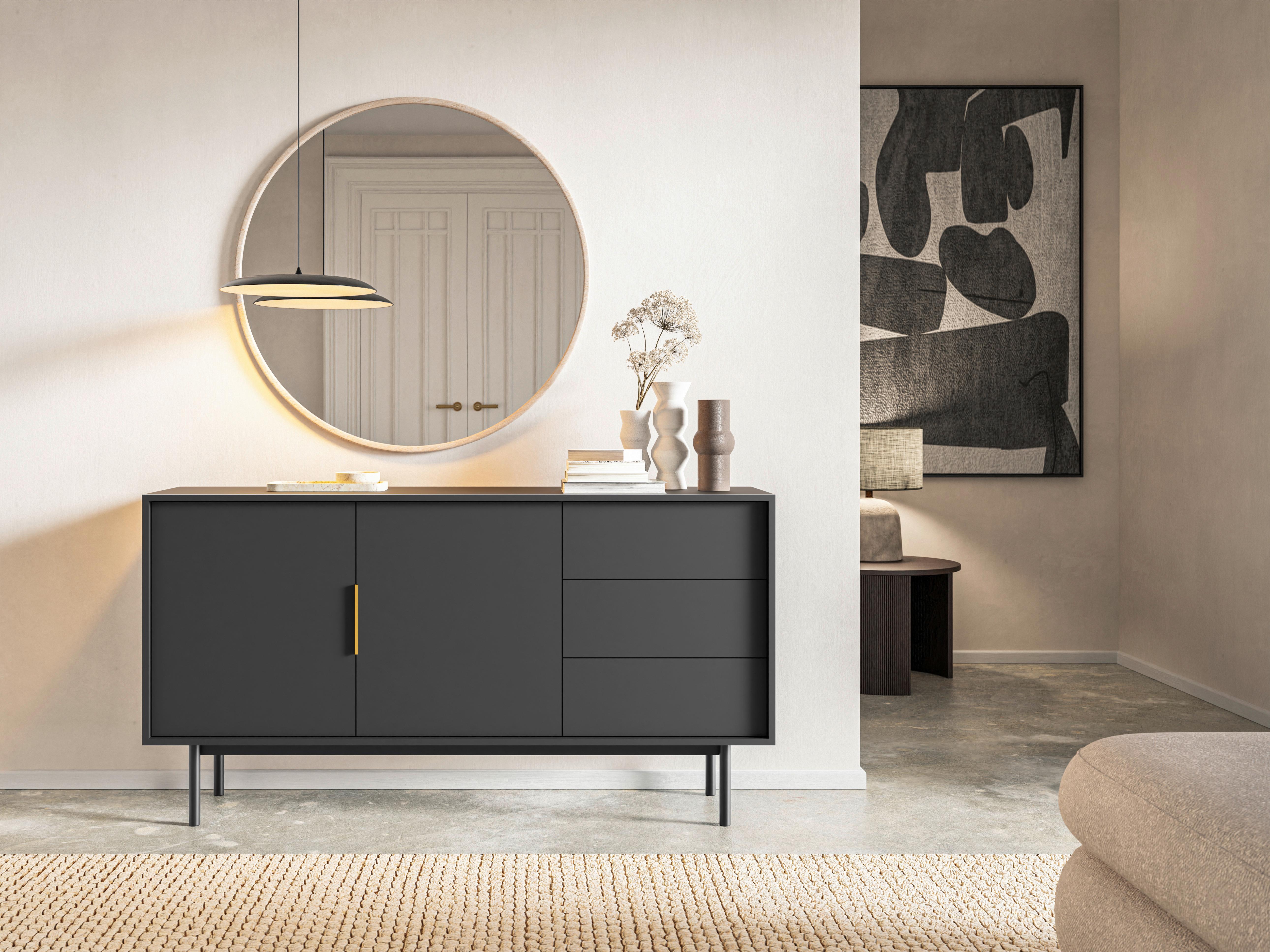 Komoda AVIV - černá/barvy zlata, Design, kov/kompozitní dřevo (154/82/39cm) - MID.YOU