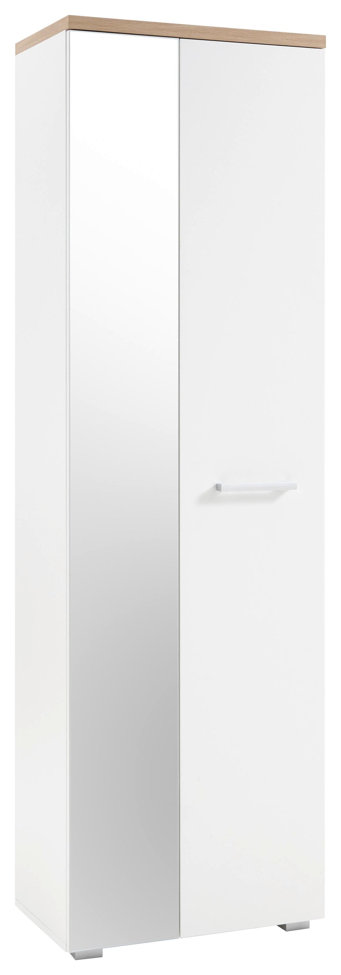 Garderobenschrank Gomera Weiß mit Spiegel B: 60 cm - Eichefarben/Weiß, MODERN, Glas/Holzwerkstoff (60/198/38cm) - MID.YOU