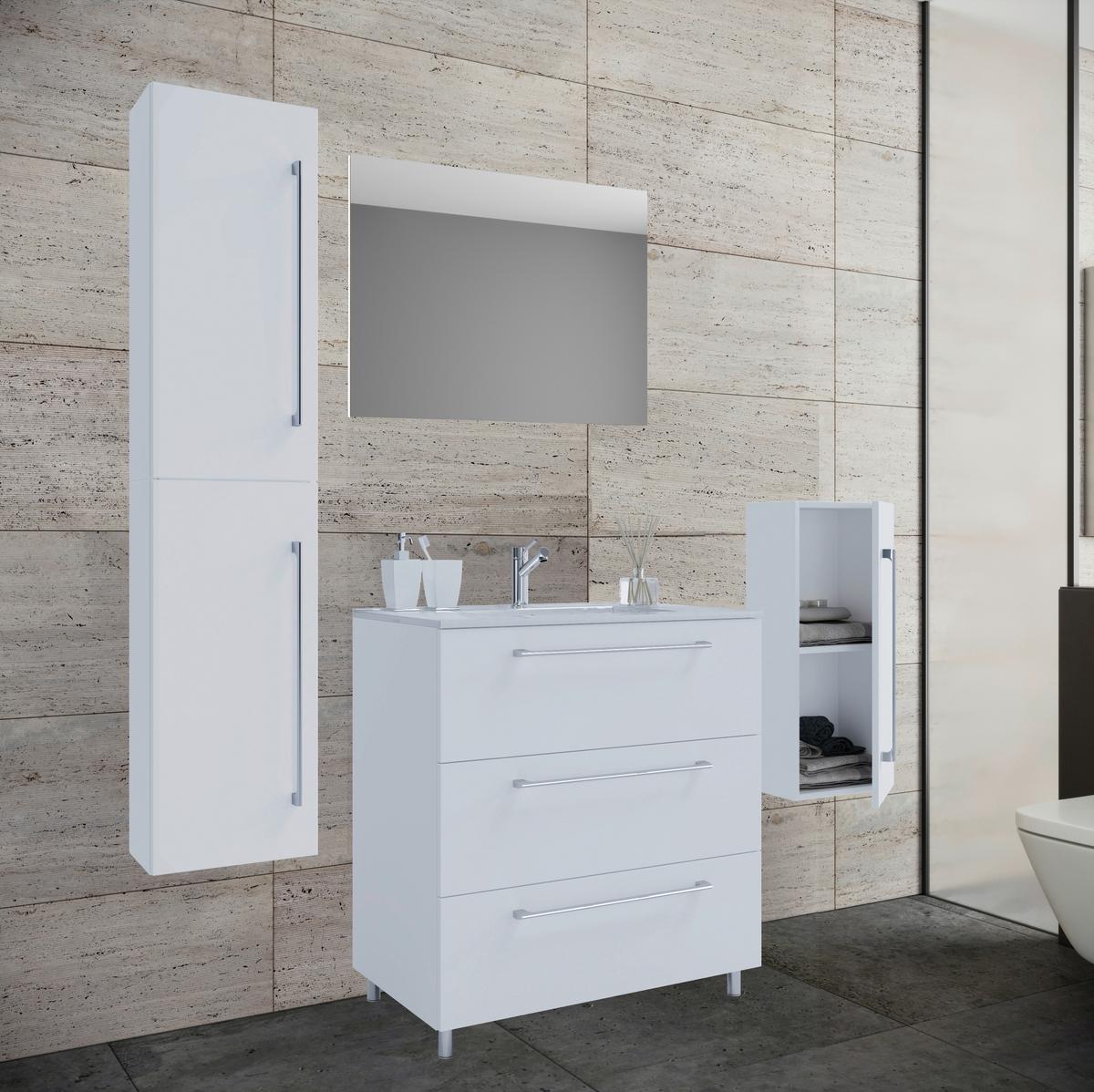 Badezimmer Schubo 5-Teilig Weiß B: 126 cm - Alufarben/Weiß, MODERN, Keramik/Holzwerkstoff (126cm) - MID.YOU