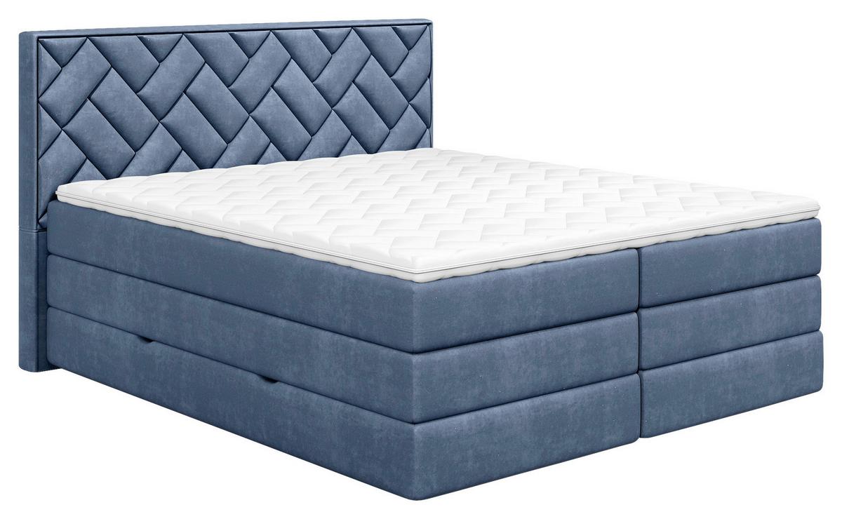 Boxspringbett inkl. Topper Dunkelblau 140x200 cm Loreno - Schwarz/Dunkelblau, MODERN, Holzwerkstoff/Textil (140/200cm) - MID.YOU