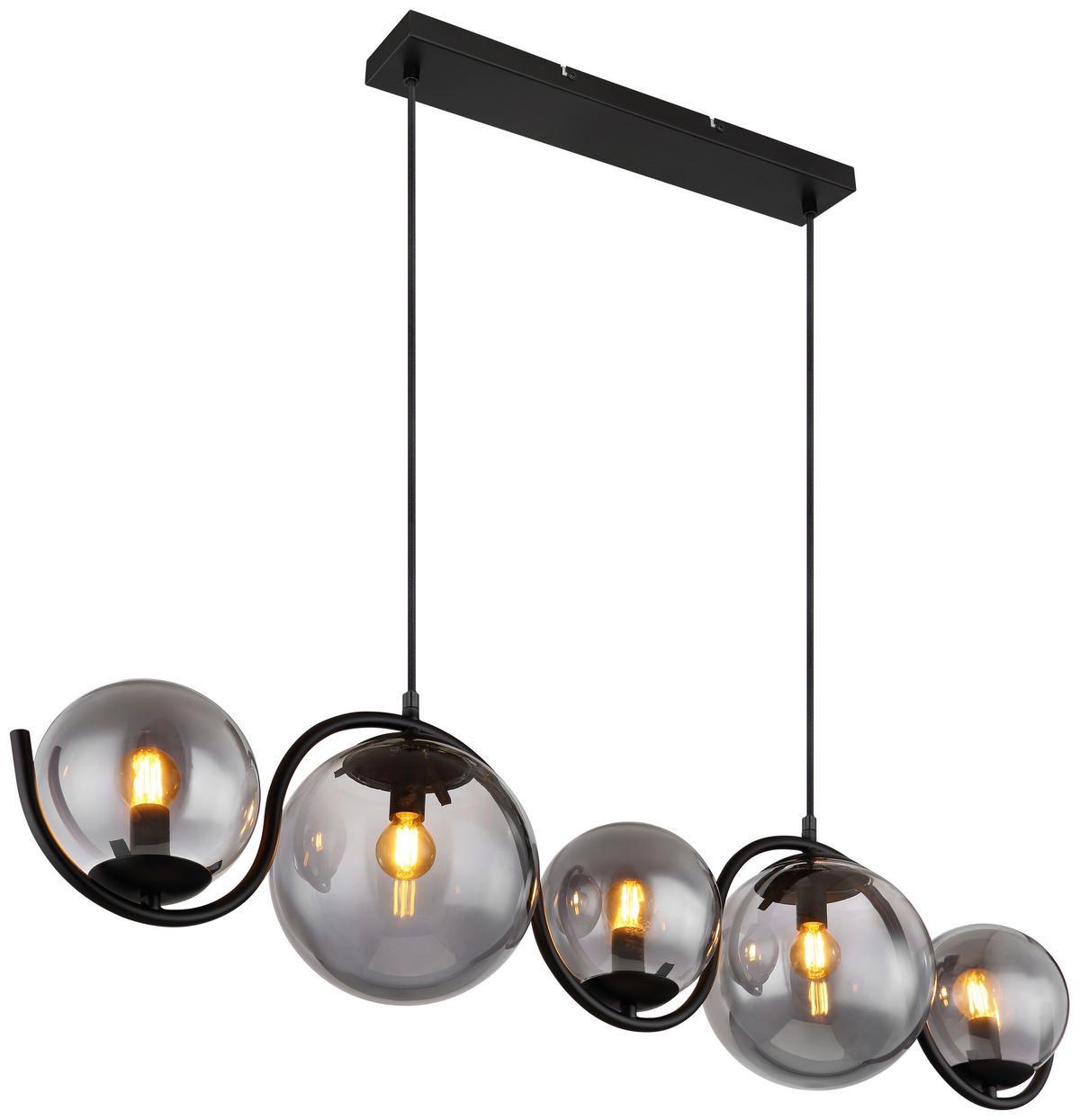 Hängeleuchte Porry H: 120 Cm 5-Flammig Kugeln Aus Rauchglas - Schwarz, Basics, Glas/Metall (100/20/120cm) - Globo