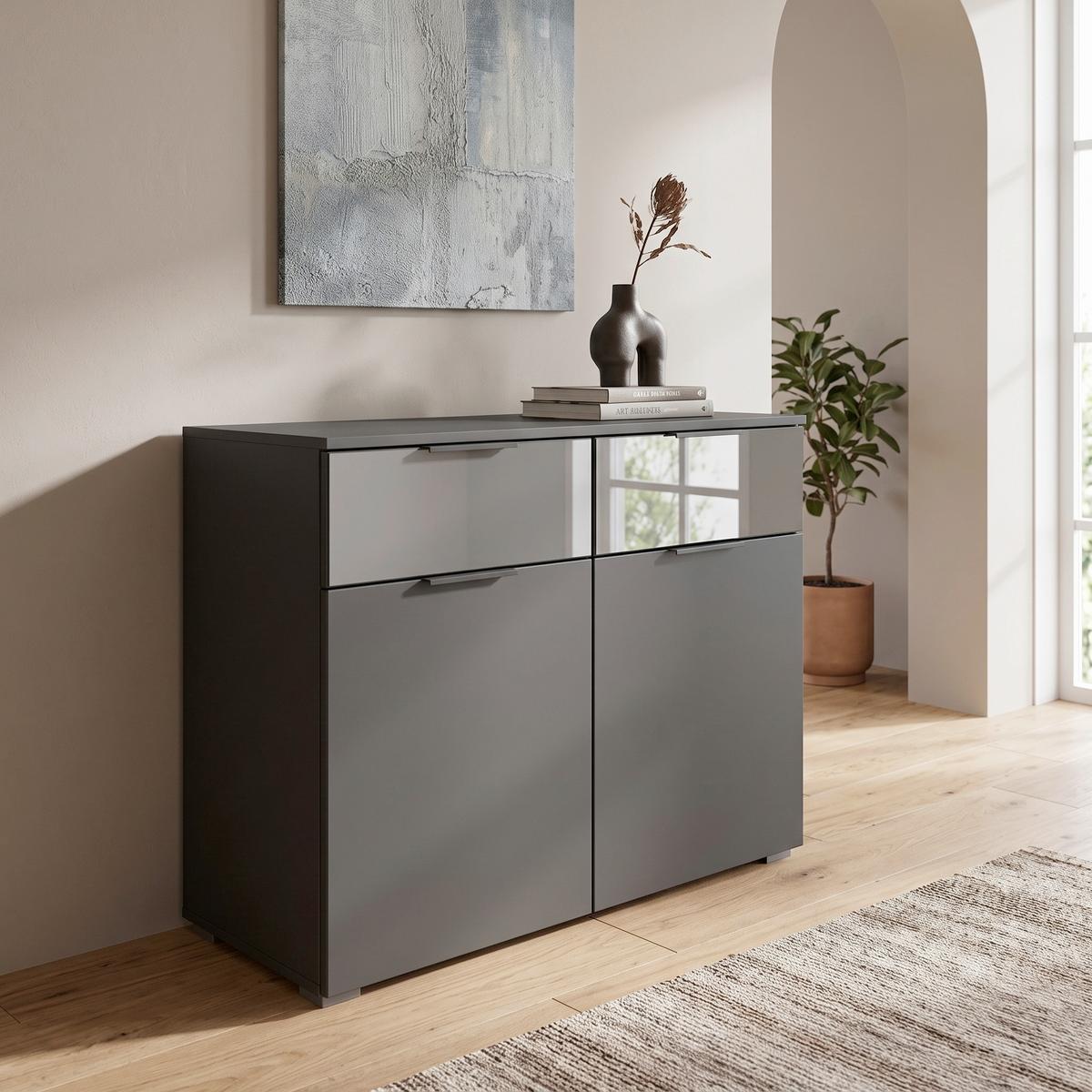 Kommode Skyla Grau, Grauspiegel B: 93 cm - Ahornfarben, MODERN, Glas/Holzwerkstoff (93/81/42cm) - Rauch Möbel
