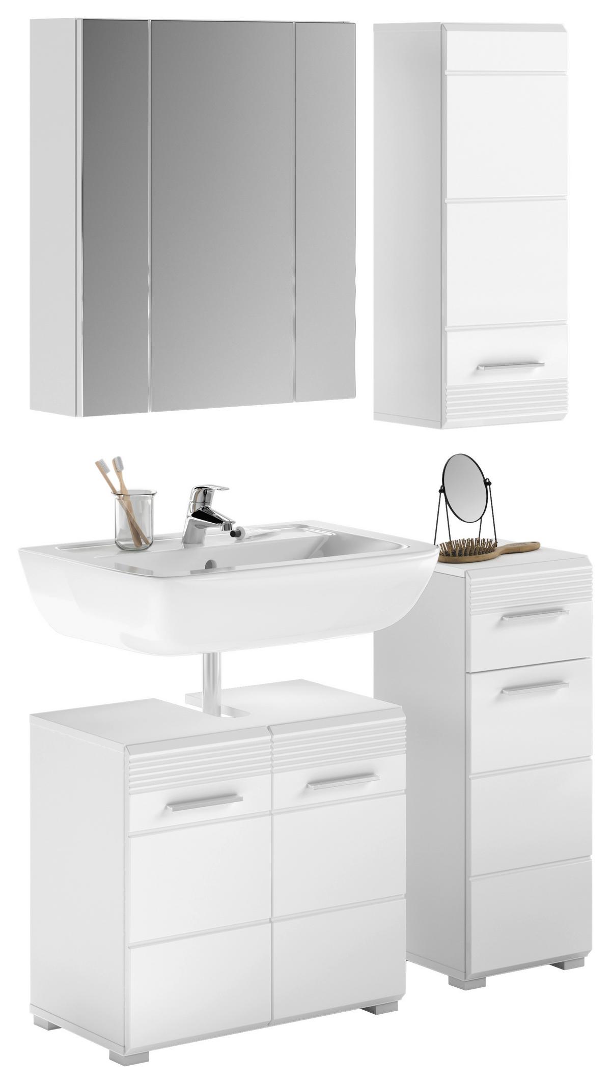 Badezimmer Linus Weiß Hochglanz B: 90 Cm - Weiß Hochglanz/Silberfarben, MODERN, Glas/Holzwerkstoff (90cm) - MID.YOU