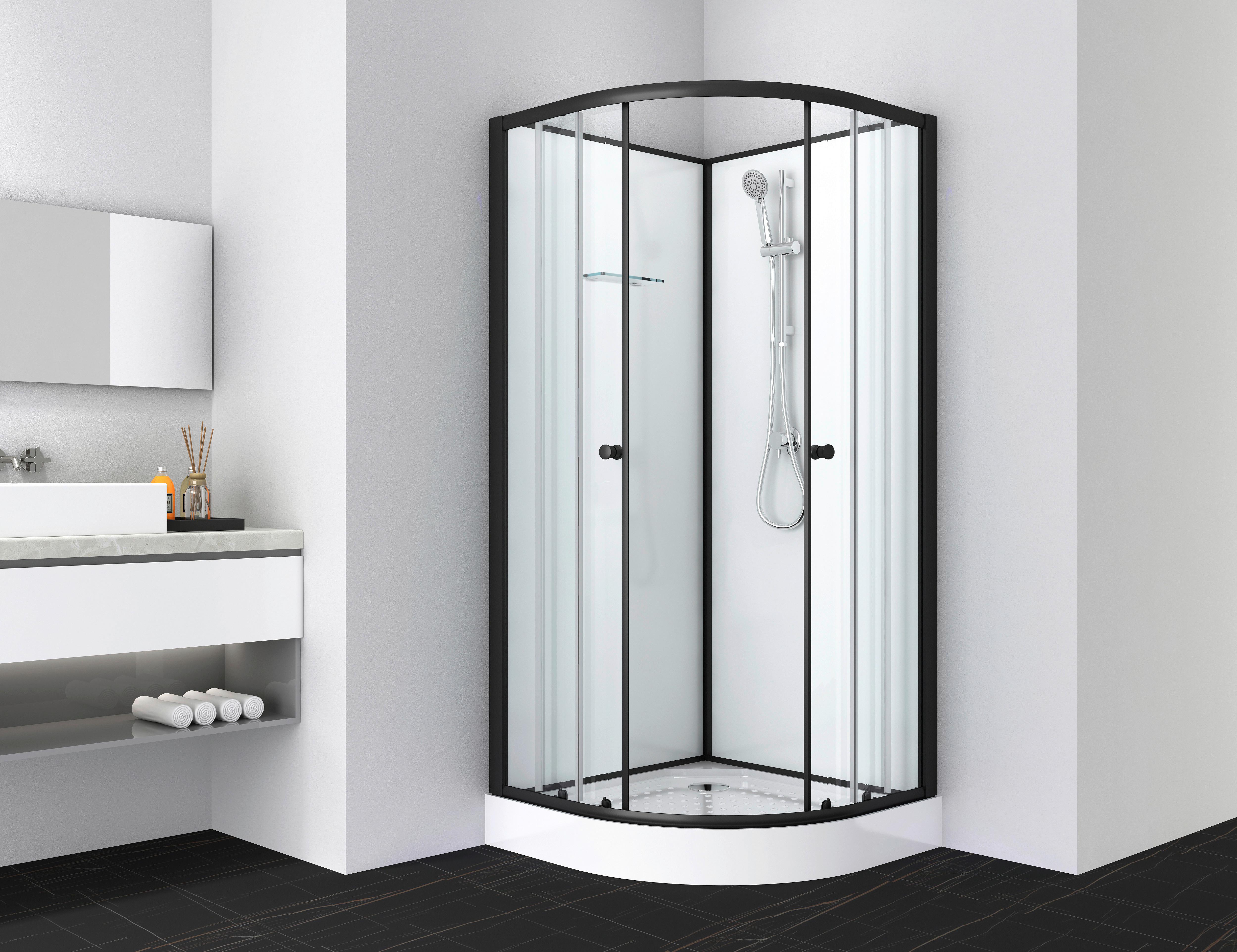 Duschkabine Bela 1 Komplett-Set Eckeinstieg - Schwarz, Basics, Glas (80/203/80cm)