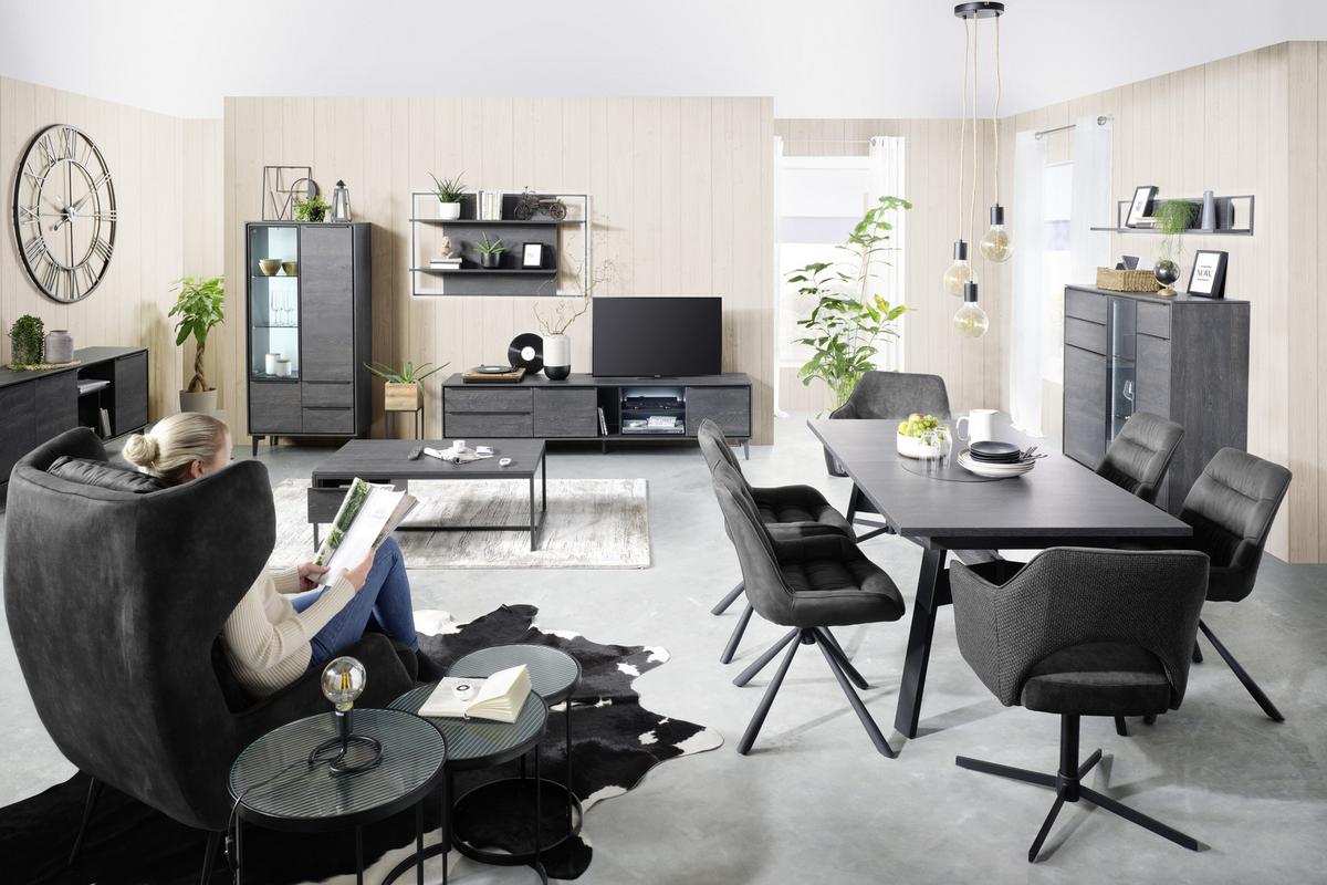 VITRÍNA AARHUS - černá/antracitová, Moderní, kov/kompozitní dřevo (73/159/40cm) - Premium Living