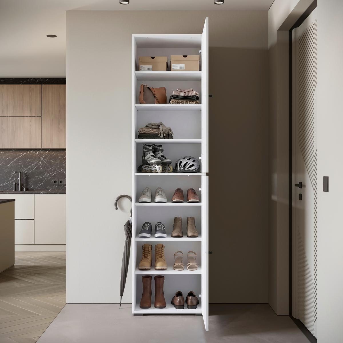 Schuhschrank Dino 026 Weiß B: 50 Cm - Schwarz/Weiß, Basics, Holzwerkstoff (50/190/33cm) - P & B