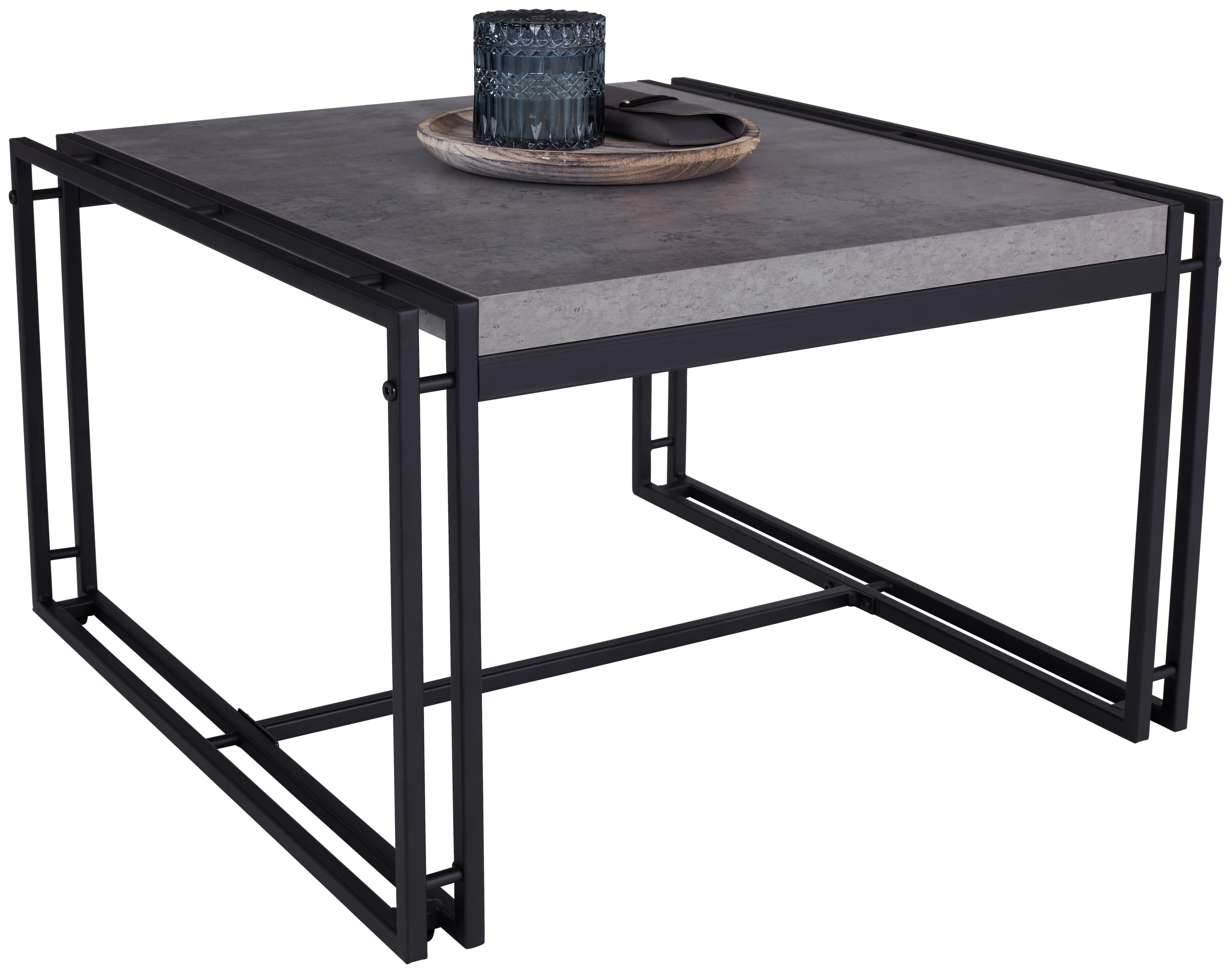 Couchtisch Mit Metallgestell Bistro, Betonoptik/schwarz - Schwarz/Grau, MODERN, Holzwerkstoff/Kunststoff (72/45/72cm)