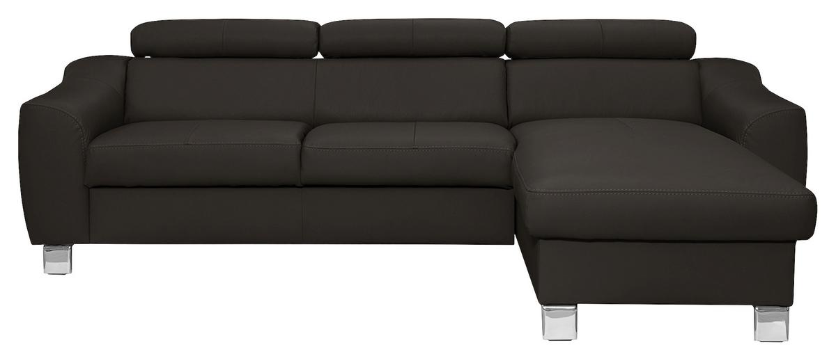 Ecksofa Aspen Dunkelbraun S: 242 Cm - Chromfarben/Dunkelbraun, Design, Leder/Textil (242/176cm) - Livetastic