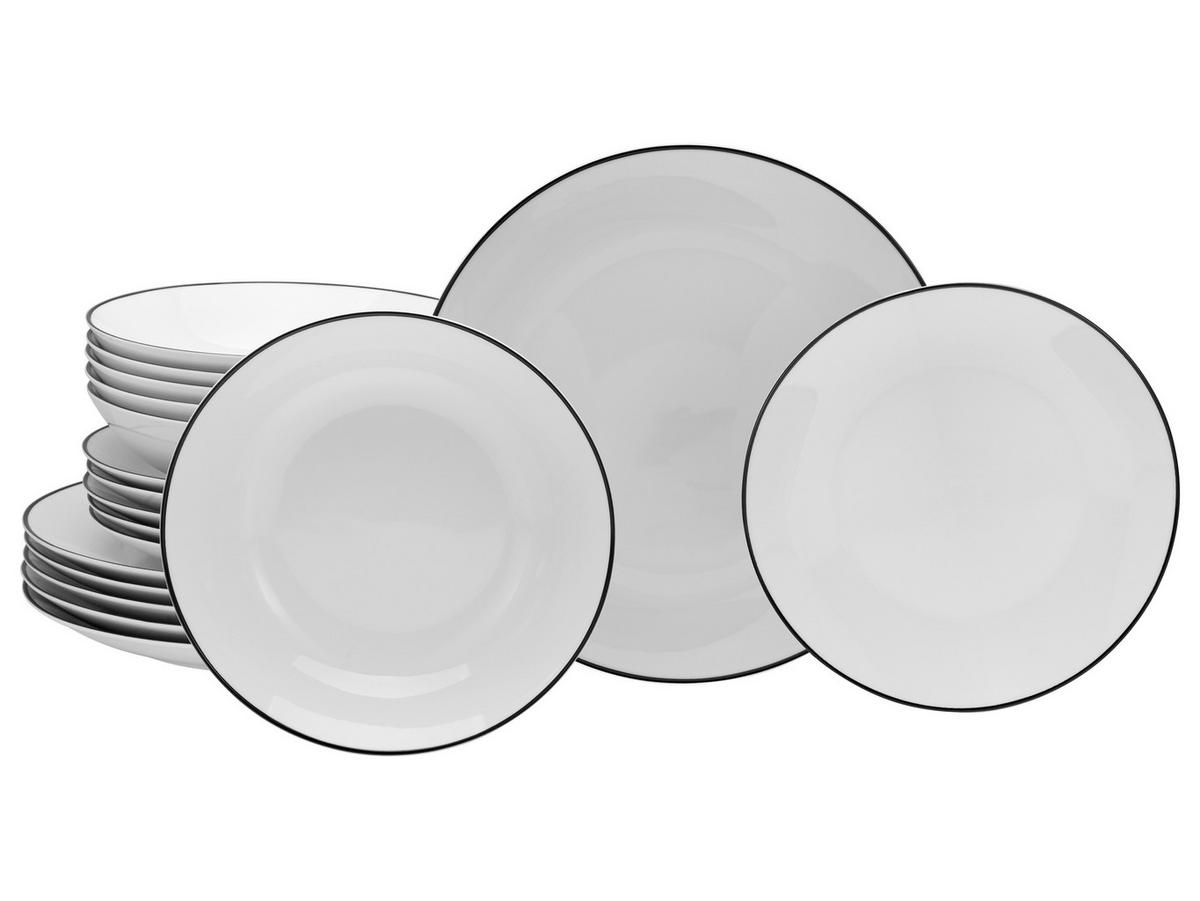 Tafelservice Luna Black Line 18--Teilig., Schwarz, Weiß - Schwarz/Weiß, Basics, Keramik - Creatable