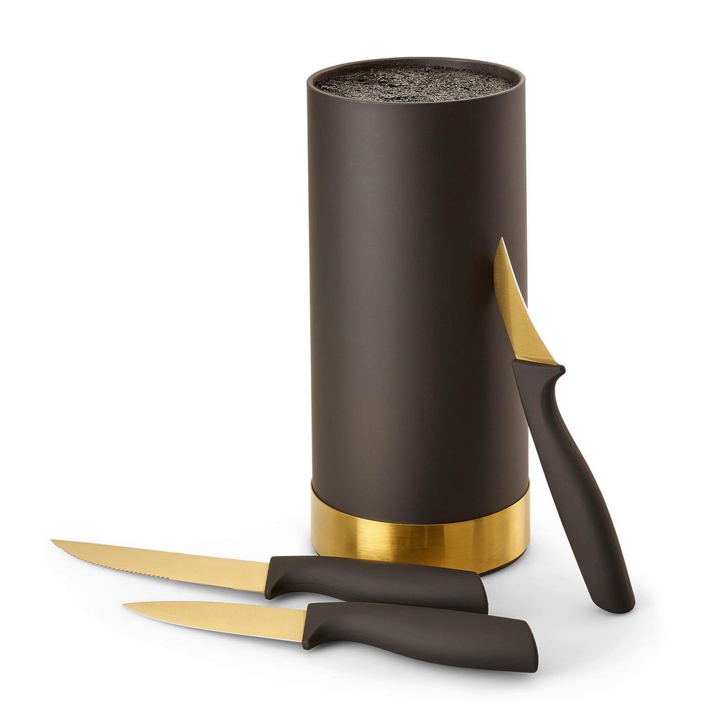 Messerblock Schwarz/Gold Kunststoff 4--Teilig.