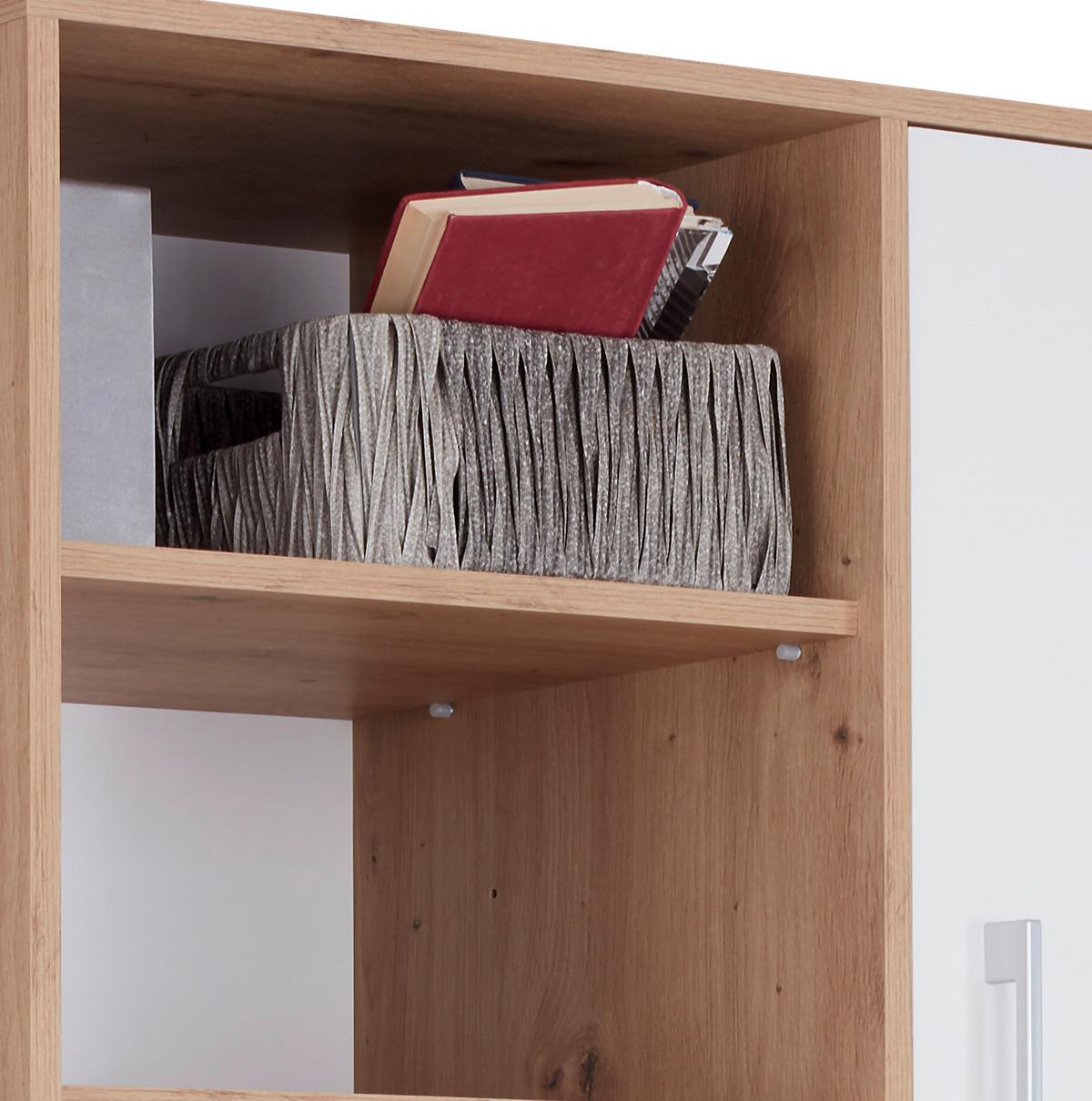 Regal Mit Schrankteilen Box B 98cm, Eiche Dekor/weiß - Eichefarben/Alufarben, MODERN, Holzwerkstoff (98/205/40cm) - Ondega