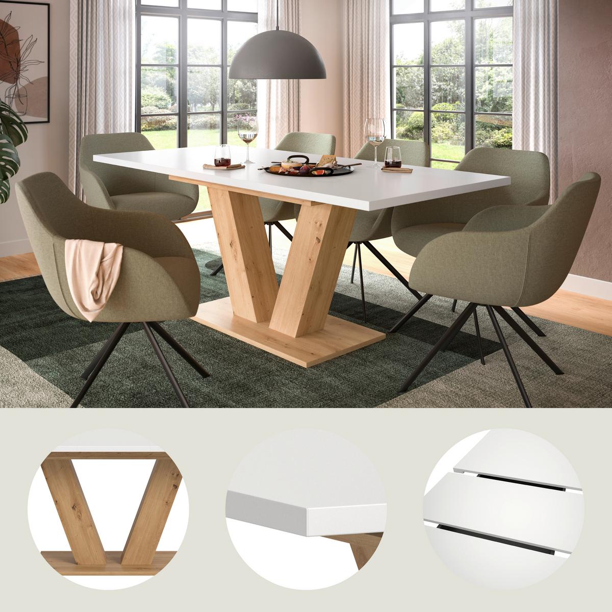 Ausziehtisch Marlon 150 Az Weiß/Artisan, B: 150-190 cm - Eiche Artisan/Weiß, Trend, Holzwerkstoff (150-190/90cm) - MID.YOU